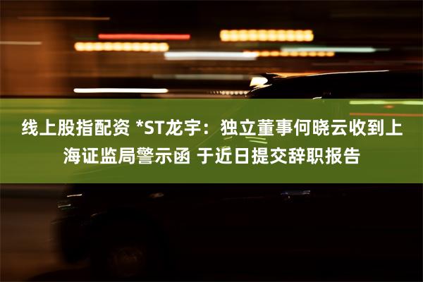 线上股指配资 *ST龙宇：独立董事何晓云收到上海证监局警示函 于近日提交辞职报告